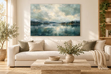 Load image into Gallery viewer, Textured Blue Gray Seascape Painting — room interior