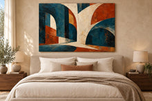Load image into Gallery viewer, Blue and terracotta geometric painting — matching original Etsy gallery