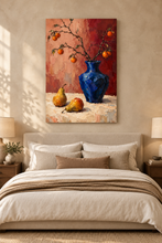 Load image into Gallery viewer, Cobalt Blue Vase and Pears Still Life Painting — room interior 3