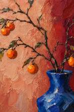 Load image into Gallery viewer, Cobalt Blue Vase and Pears Still Life Painting — painted texture detail 3