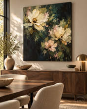 Load image into Gallery viewer, Night Garden Floral Painting in Blush and Ivory — room interior 2