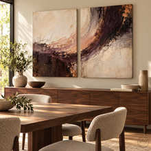 Load image into Gallery viewer, Smoky Aubergine Arc Abstract Diptych — room interior 2