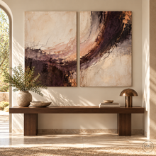 Load image into Gallery viewer, Smoky Aubergine Arc Abstract Diptych — room interior 3