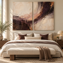 Load image into Gallery viewer, Smoky Aubergine Arc Abstract Diptych — room interior 4