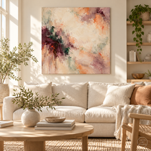 Load image into Gallery viewer, Ivory and Plum Expressive Abstract Painting — room interior 1