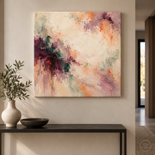 Load image into Gallery viewer, Ivory and Plum Expressive Abstract Painting — room interior 4