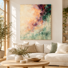 Load image into Gallery viewer, Apricot Mist and Emerald Abstract Painting — room interior 1