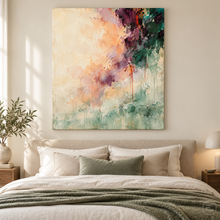 Load image into Gallery viewer, Apricot Mist and Emerald Abstract Painting — room interior 3