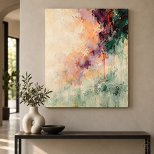 Load image into Gallery viewer, Apricot Mist and Emerald Abstract Painting — room interior 4