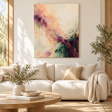 Load image into Gallery viewer, Plum Gesture in Ivory Light Abstract Painting — room interior 1
