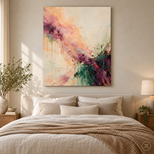 Load image into Gallery viewer, Plum Gesture in Ivory Light Abstract Painting — room interior 3