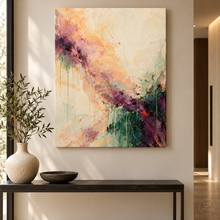 Load image into Gallery viewer, Plum Gesture in Ivory Light Abstract Painting — room interior 4