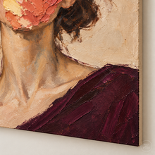 Load image into Gallery viewer, Coral and Lilac Impasto Woman Portrait Painting — painted texture detail 2