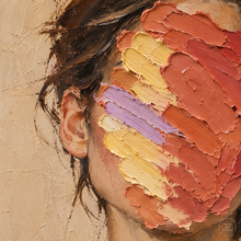 Load image into Gallery viewer, Coral and Lilac Impasto Woman Portrait Painting — painted texture detail 3