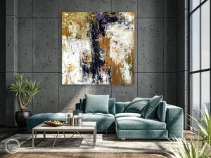 Abstract Gold & White Painting Original