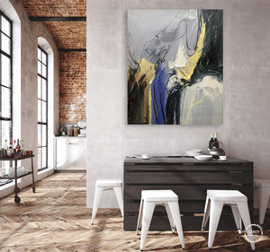 Abstract Gold & White Painting Original