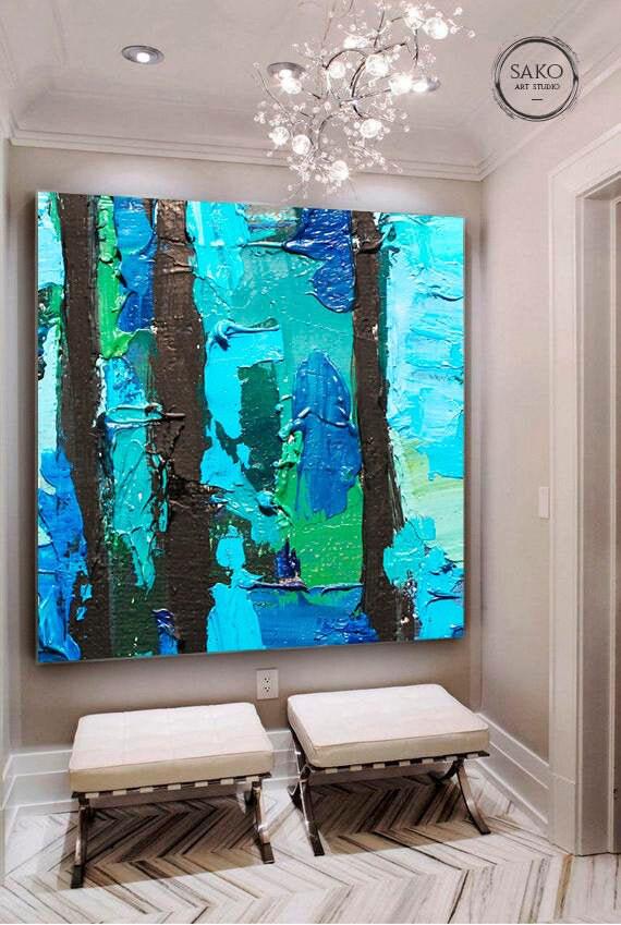 Large Painting on Canvas Original Wall Art White Painting Blue Painting  Contemporary Art Original Painting Canvas Abstract Room Decor 