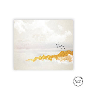 Abstract Gold Leaf Horizon Painting Birds Fly Away