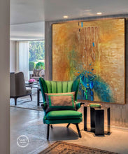 Load image into Gallery viewer, Golden emeralds on canvas