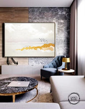 Load image into Gallery viewer, Abstract Gold Leaf Horizon Painting Birds Fly Away