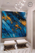 Load image into Gallery viewer, Gold Wave Painting Blue Painting