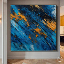 Load image into Gallery viewer, Gold Wave Painting Blue Painting